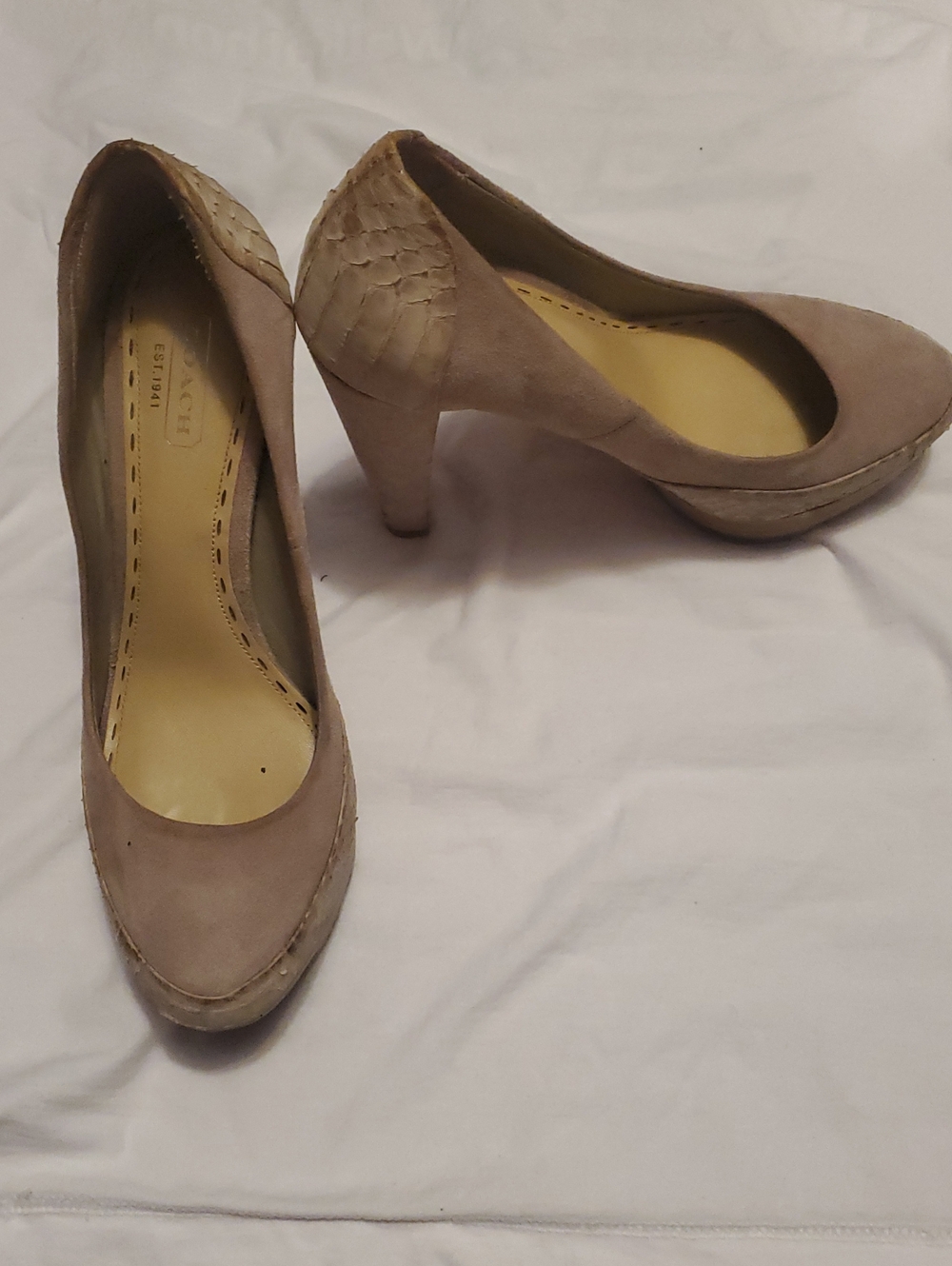 Coach Taupe Suede Heels with Textured Back